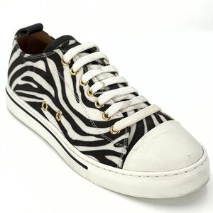 Roberto Cavalli Zebra Print Leather Sneakers Women’s US 6.5 Lace Up Designer